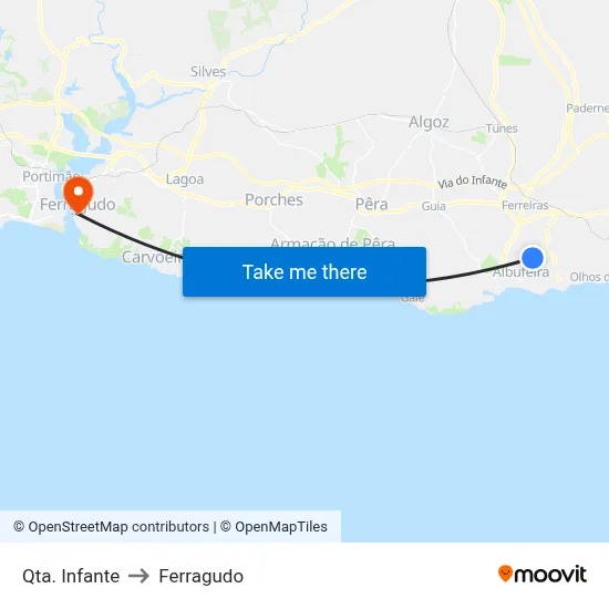 Qta. Infante to Ferragudo map