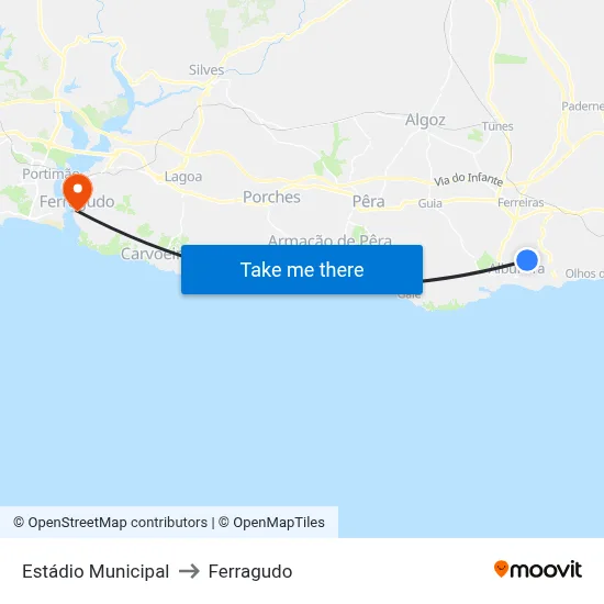 Estádio Municipal to Ferragudo map