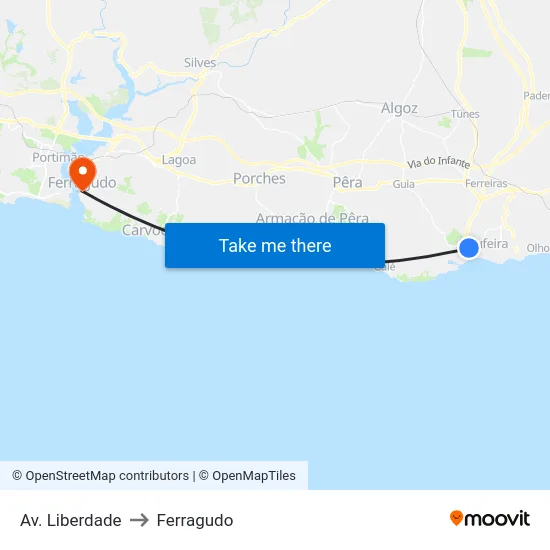 Av. Liberdade to Ferragudo map