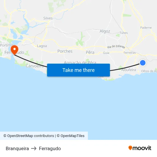 Branqueira to Ferragudo map