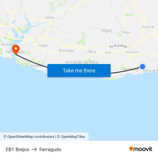 EB1 Brejos to Ferragudo map