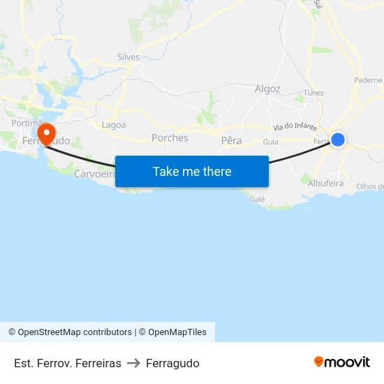 Est. Ferrov. Ferreiras to Ferragudo map
