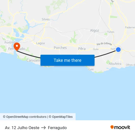 Av. 12 Julho Oeste to Ferragudo map