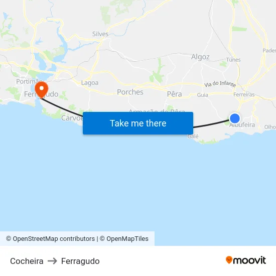 Cocheira to Ferragudo map