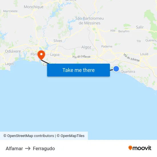 Alfamar to Ferragudo map