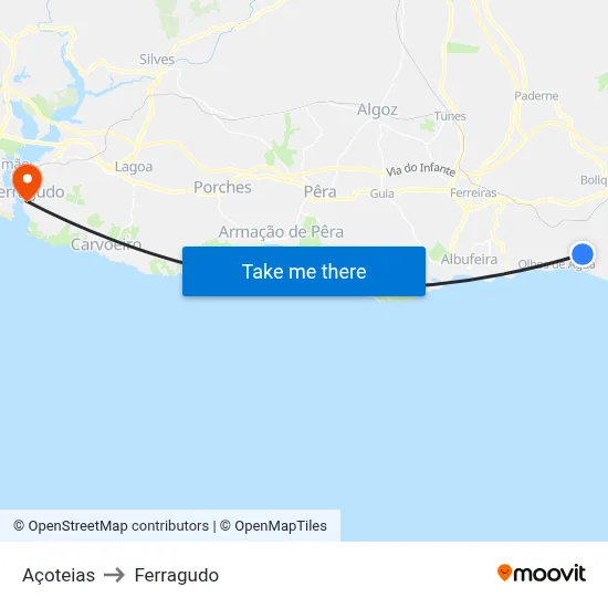 Açoteias to Ferragudo map