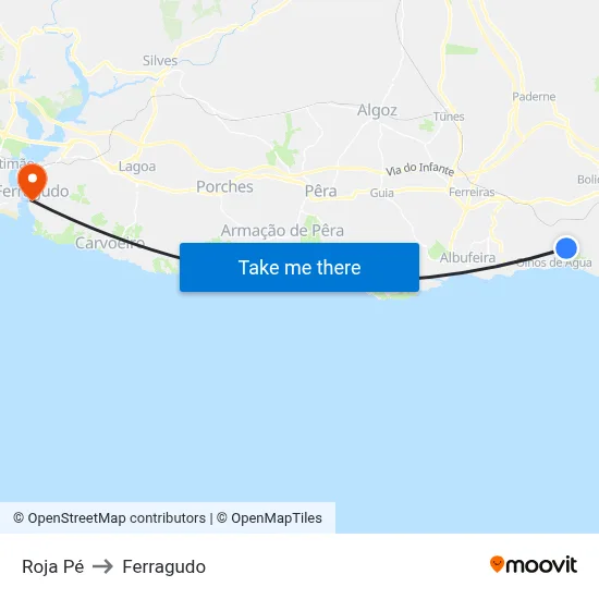 Roja Pé to Ferragudo map