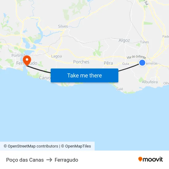 Poço das Canas to Ferragudo map