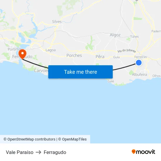 Vale Paraíso to Ferragudo map