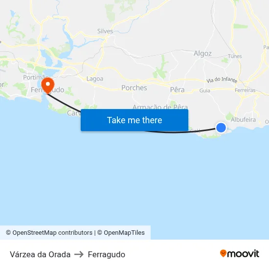 Várzea da Orada to Ferragudo map