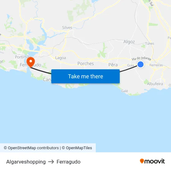 Algarveshopping to Ferragudo map