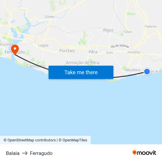 Balaia to Ferragudo map