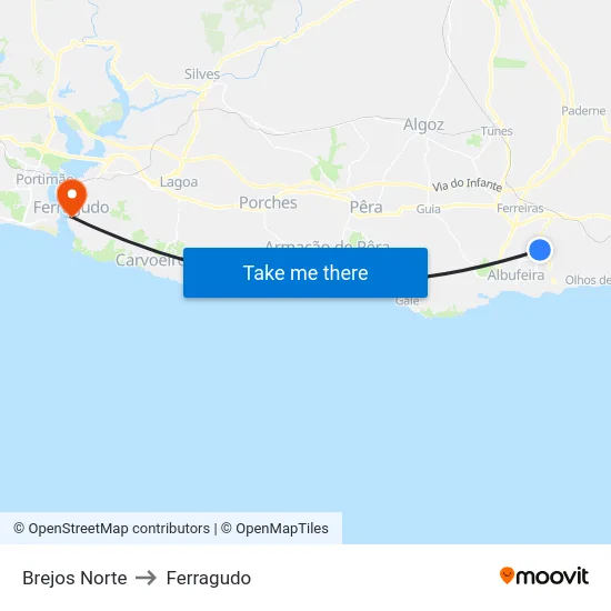 Brejos Norte to Ferragudo map