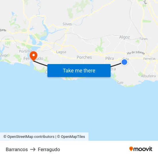 Barrancos to Ferragudo map