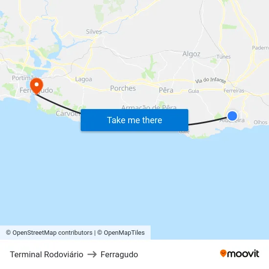Terminal Rodoviário to Ferragudo map