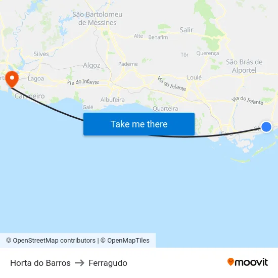 Horta do Barros to Ferragudo map