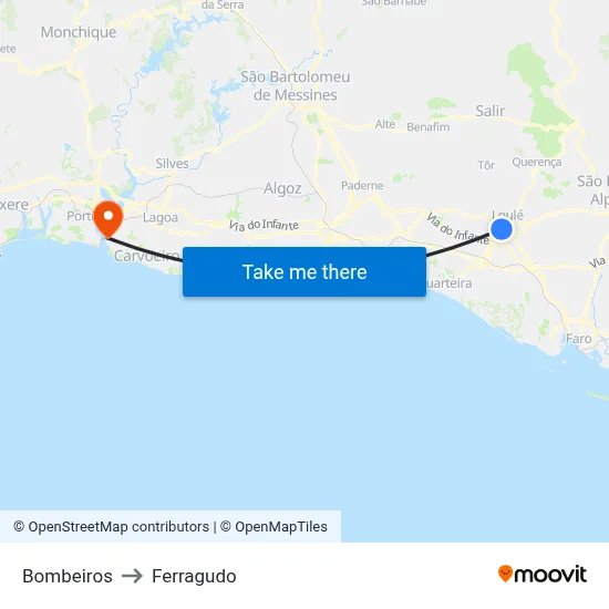 Bombeiros to Ferragudo map