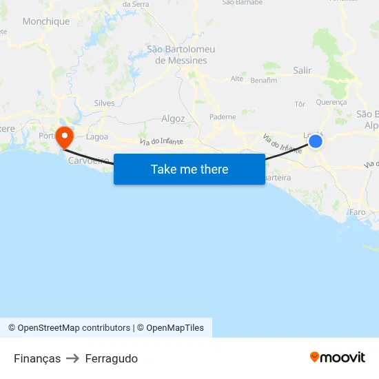 Finanças to Ferragudo map