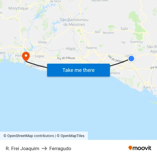 R. Frei Joaquim to Ferragudo map