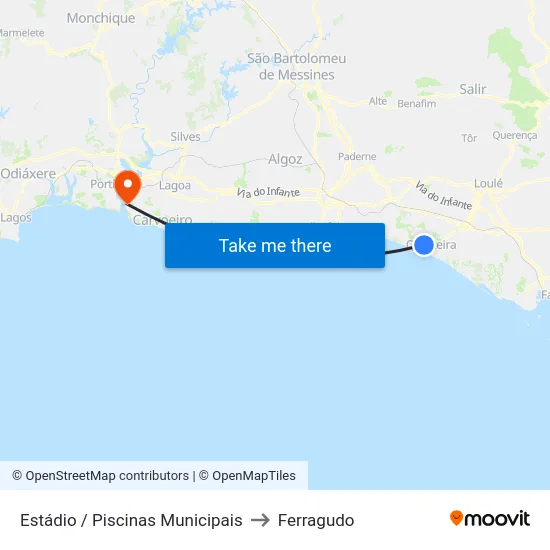 Estádio / Piscinas Municipais to Ferragudo map