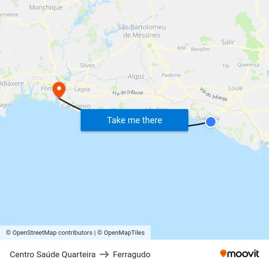Centro Saúde Quarteira to Ferragudo map