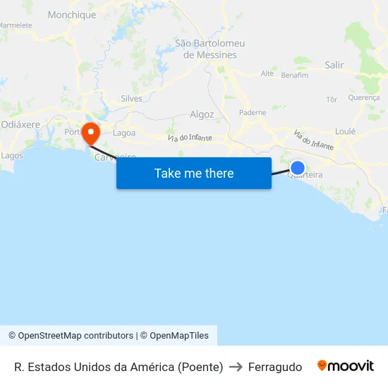 R. Estados Unidos da América (Poente) to Ferragudo map