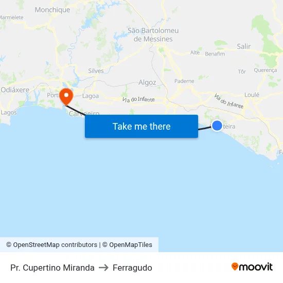 Pr. Cupertino Miranda to Ferragudo map