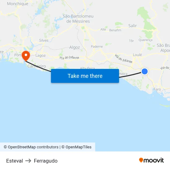 Esteval to Ferragudo map