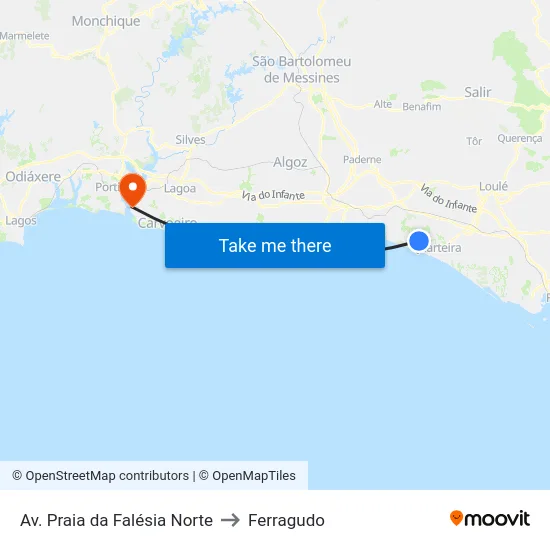 Av. Praia da Falésia Norte to Ferragudo map