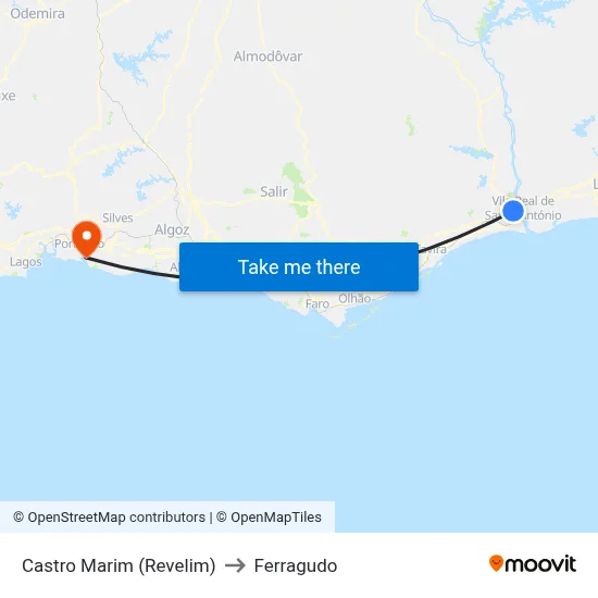 Castro Marim (Revelim) to Ferragudo map