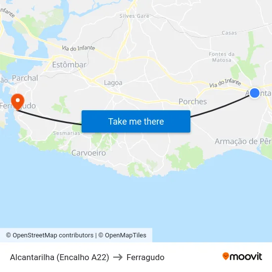 Alcantarilha (Encalho A22) to Ferragudo map