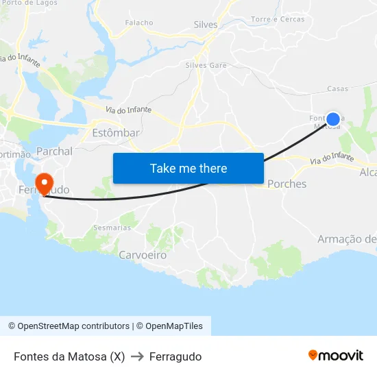 Fontes da Matosa (X) to Ferragudo map