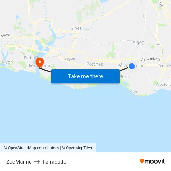 ZooMarine to Ferragudo map