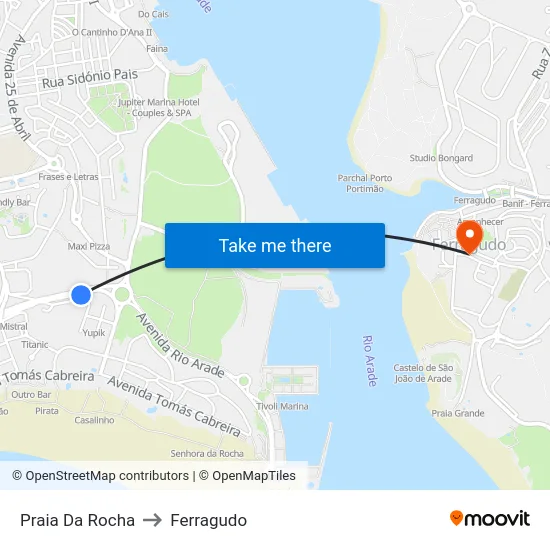 Praia Da Rocha to Ferragudo map