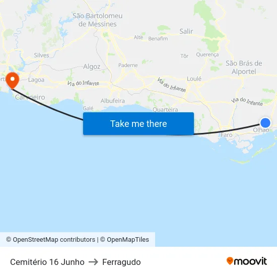 Cemitério 16 Junho to Ferragudo map