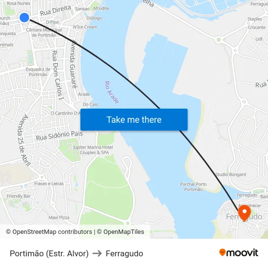 Portimão (Estr. Alvor) to Ferragudo map