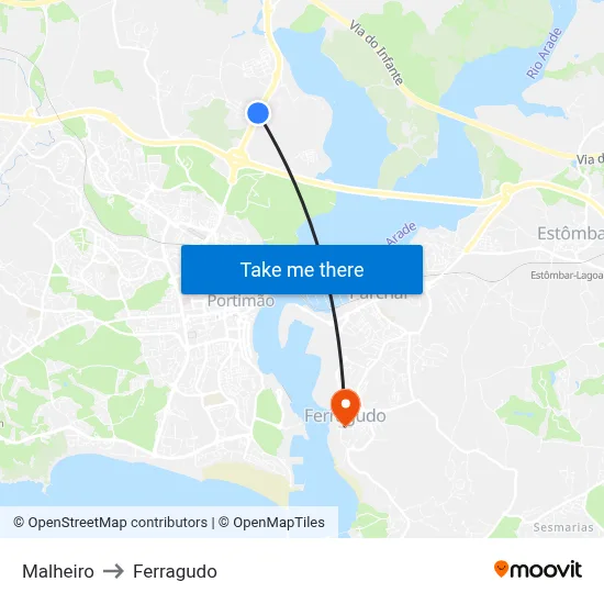 Malheiro to Ferragudo map