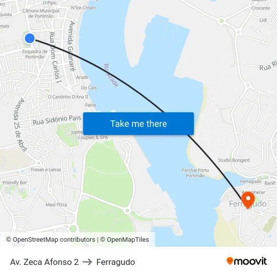 Av. Zeca Afonso 2 to Ferragudo map