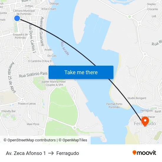 Av. Zeca Afonso 1 to Ferragudo map