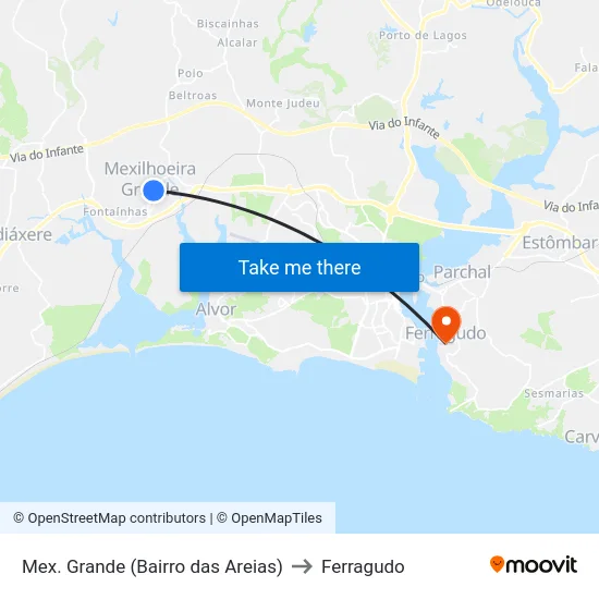 Mex. Grande (Bairro das Areias) to Ferragudo map