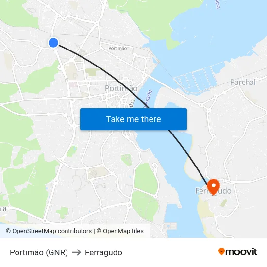 Portimão (GNR) to Ferragudo map