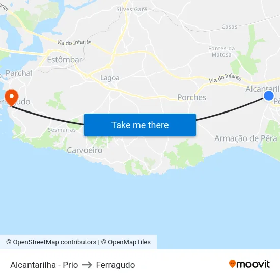 Alcantarilha - Prio to Ferragudo map