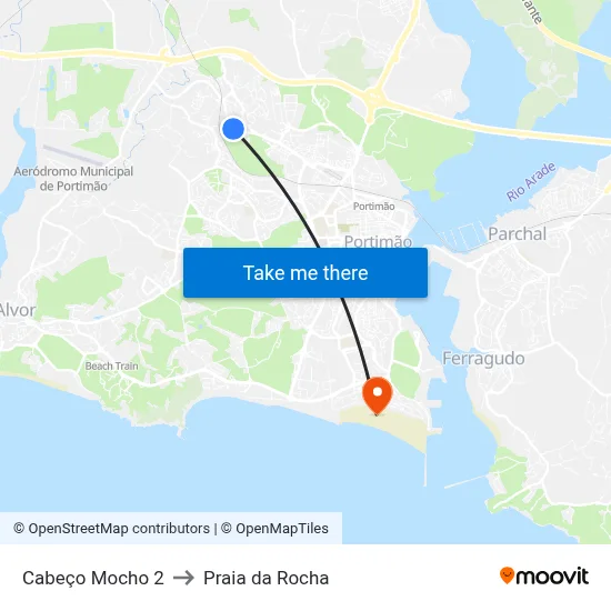 Cabeço Mocho 2 to Praia da Rocha map