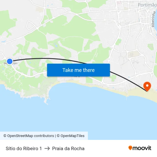 Sítio do Ribeiro 1 to Praia da Rocha map