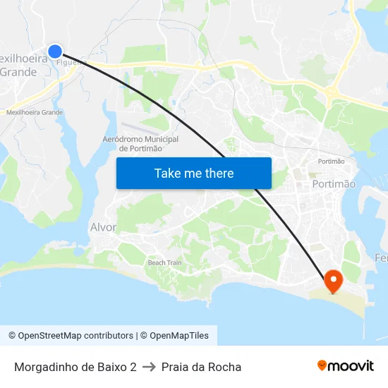 Morgadinho de Baixo 2 to Praia da Rocha map