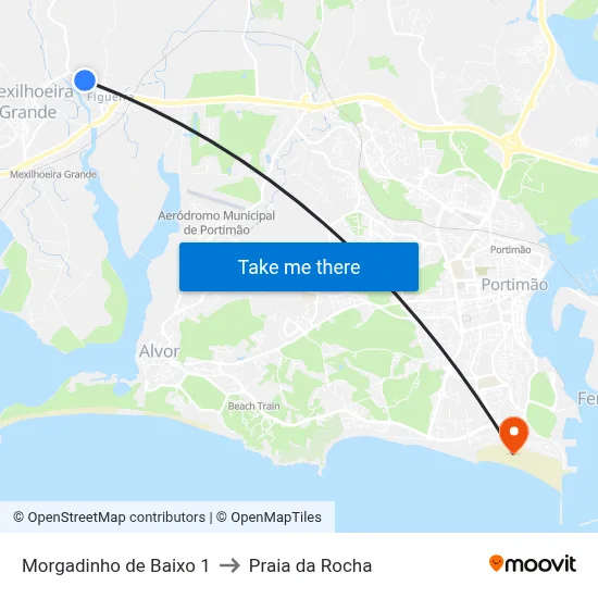 Morgadinho de Baixo 1 to Praia da Rocha map