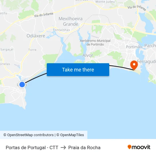 Portas de Portugal - CTT to Praia da Rocha map