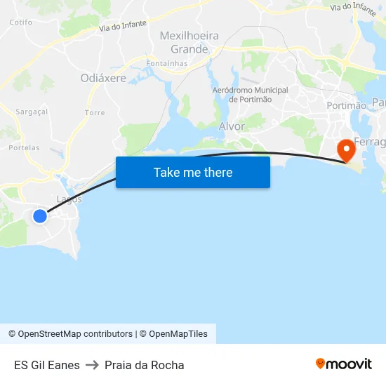 ES Gil Eanes to Praia da Rocha map