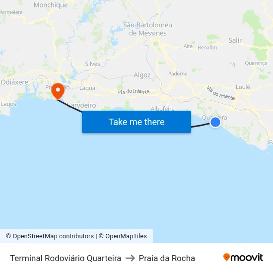 Terminal Rodoviário Quarteira to Praia da Rocha map
