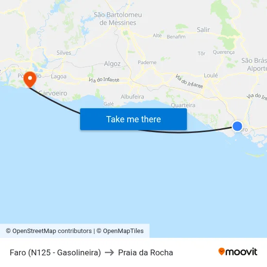 Faro (N125 - Gasolineira) to Praia da Rocha map